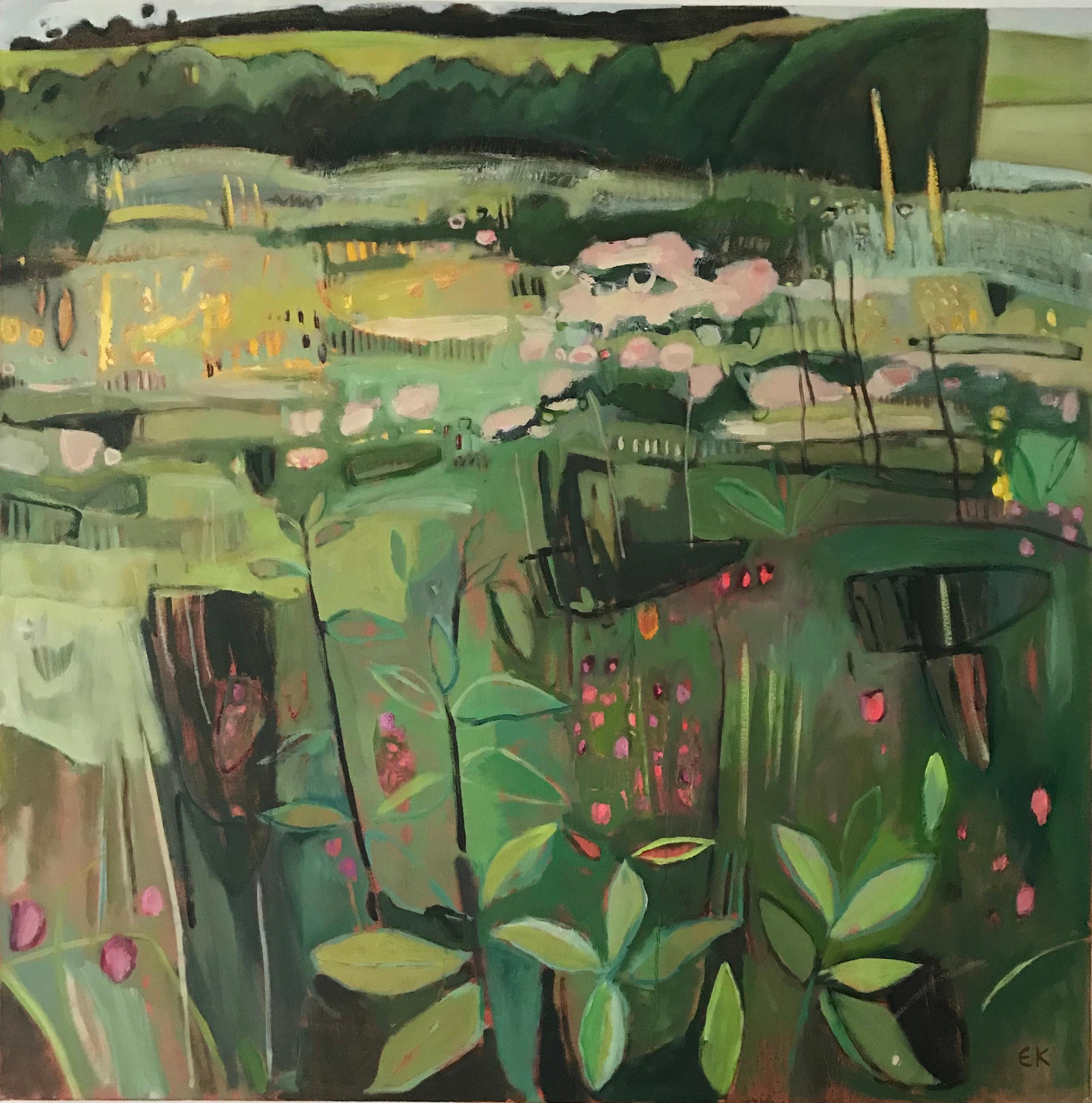 Tackley Revisited III, pintura original, contemporáneo, paisaje - Painting de Elaine Kazimierczuk