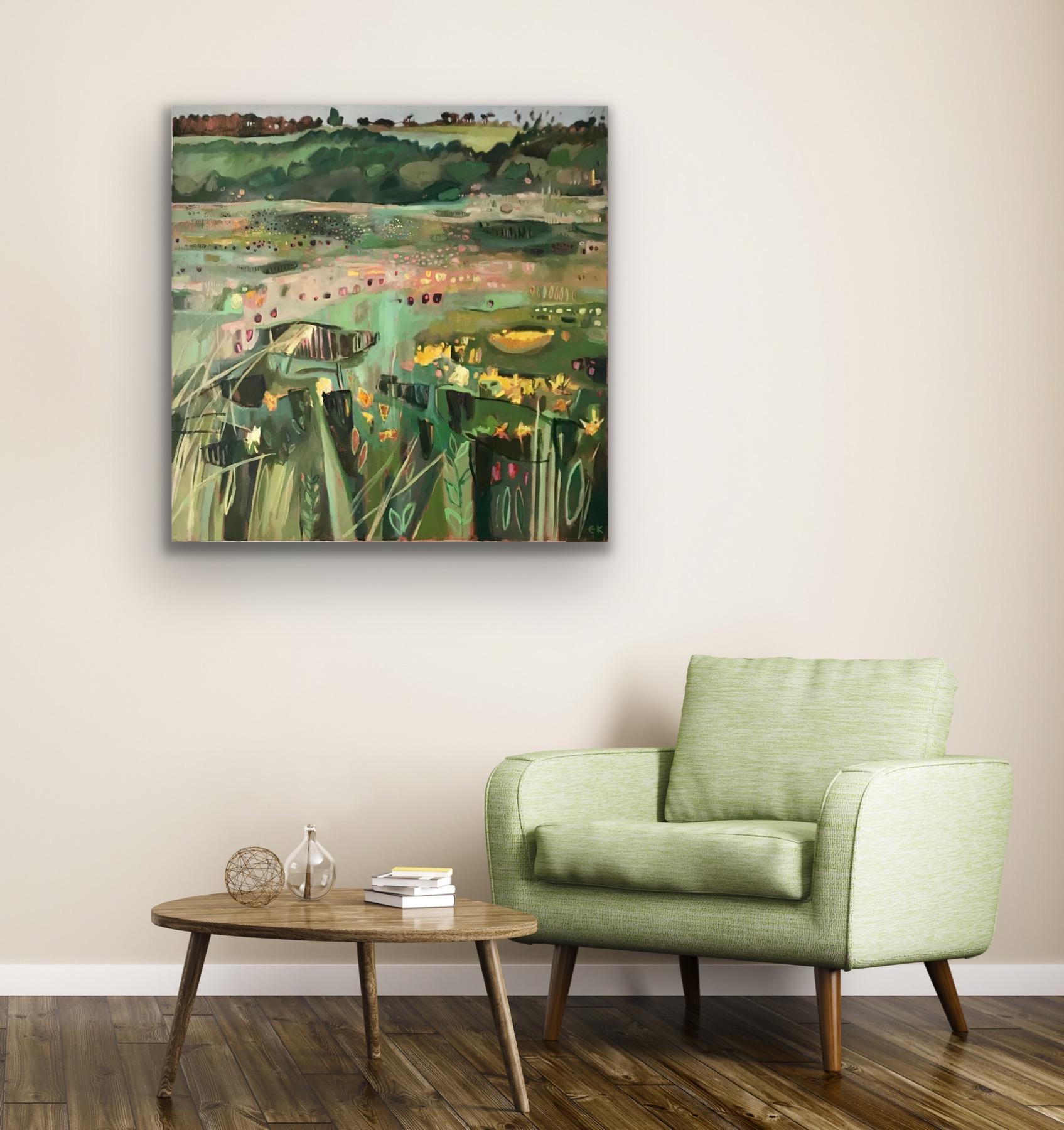Tackley Revisited, quadro originale, contemporaneo, astratto, paesaggio - Painting di Elaine Kazimierczuk