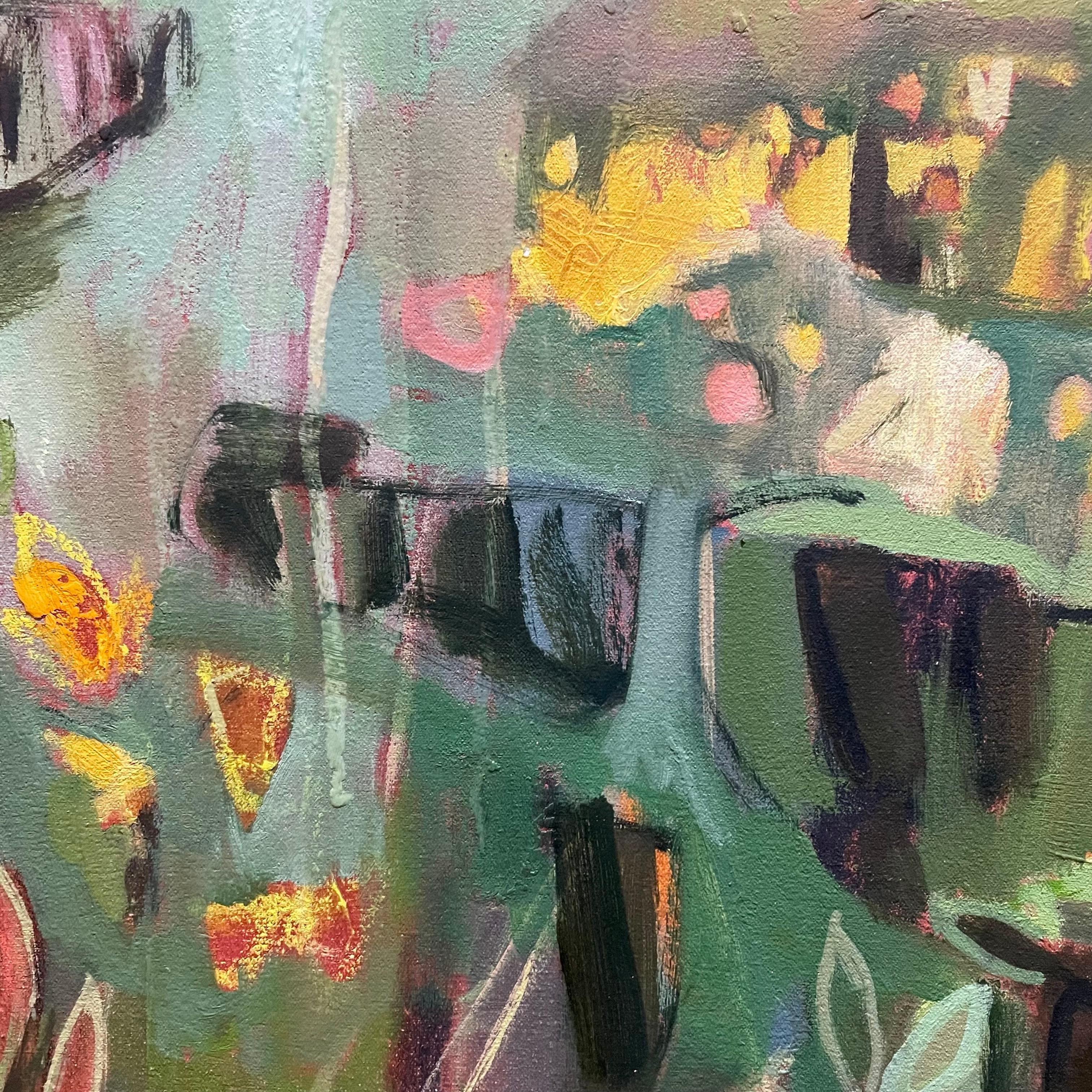 Tackley Revisited, quadro originale, contemporaneo, astratto, paesaggio - Landscape Painting Grigio di Elaine Kazimierczuk