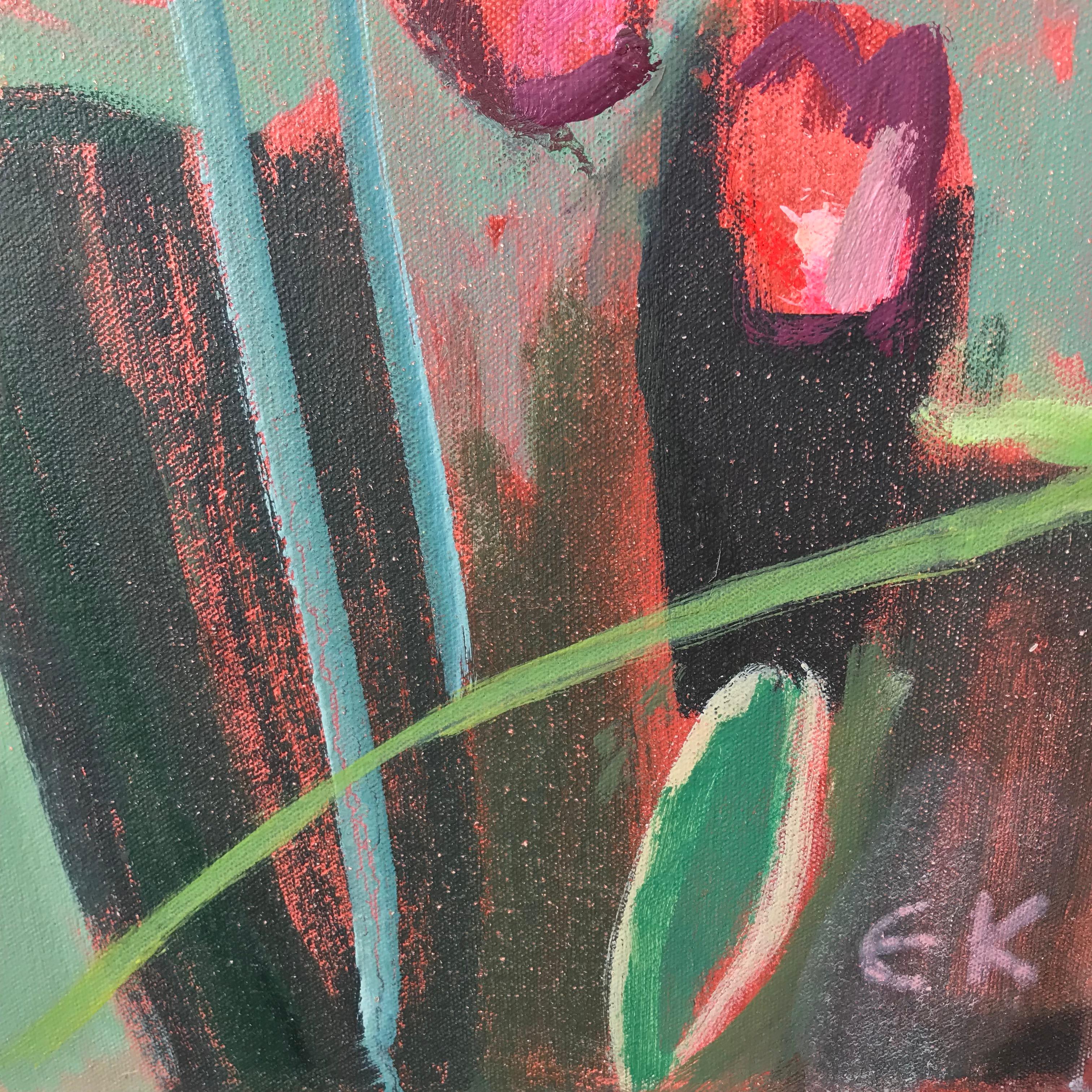 Tackley Triptychon Revisited, Acrylfarbe auf Leinwand, Abstrakt, Landschaft, Blumenmuster im Angebot 8