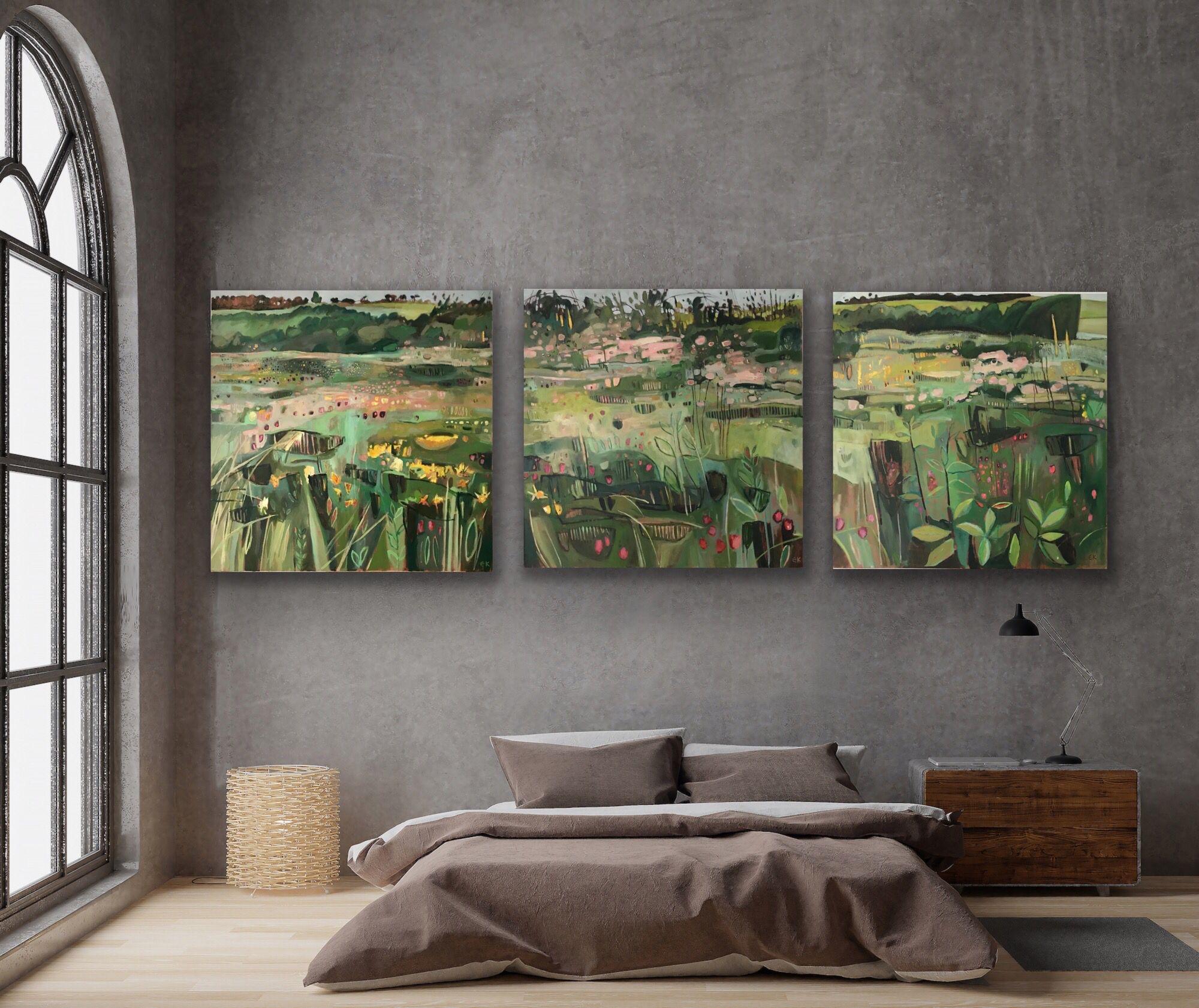 Tackley Triptych Revisited, Acrylic paint on canvas, Abstract, Landscape, Floral For Sale 10