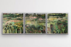 Tackley Triptyque revisité, peinture acrylique sur toile, abstrait, paysage, floral