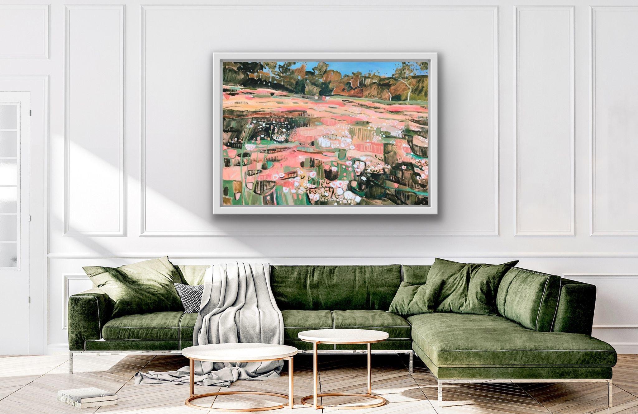 Prato in Toscana con lunghe ombre serali, fiori, sera d'estate, astratto - Painting di Elaine Kazimierczuk