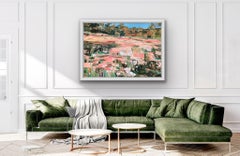 Robe de soirée toscane avec longues ombres, fleurs, soirée d'été, abstrait