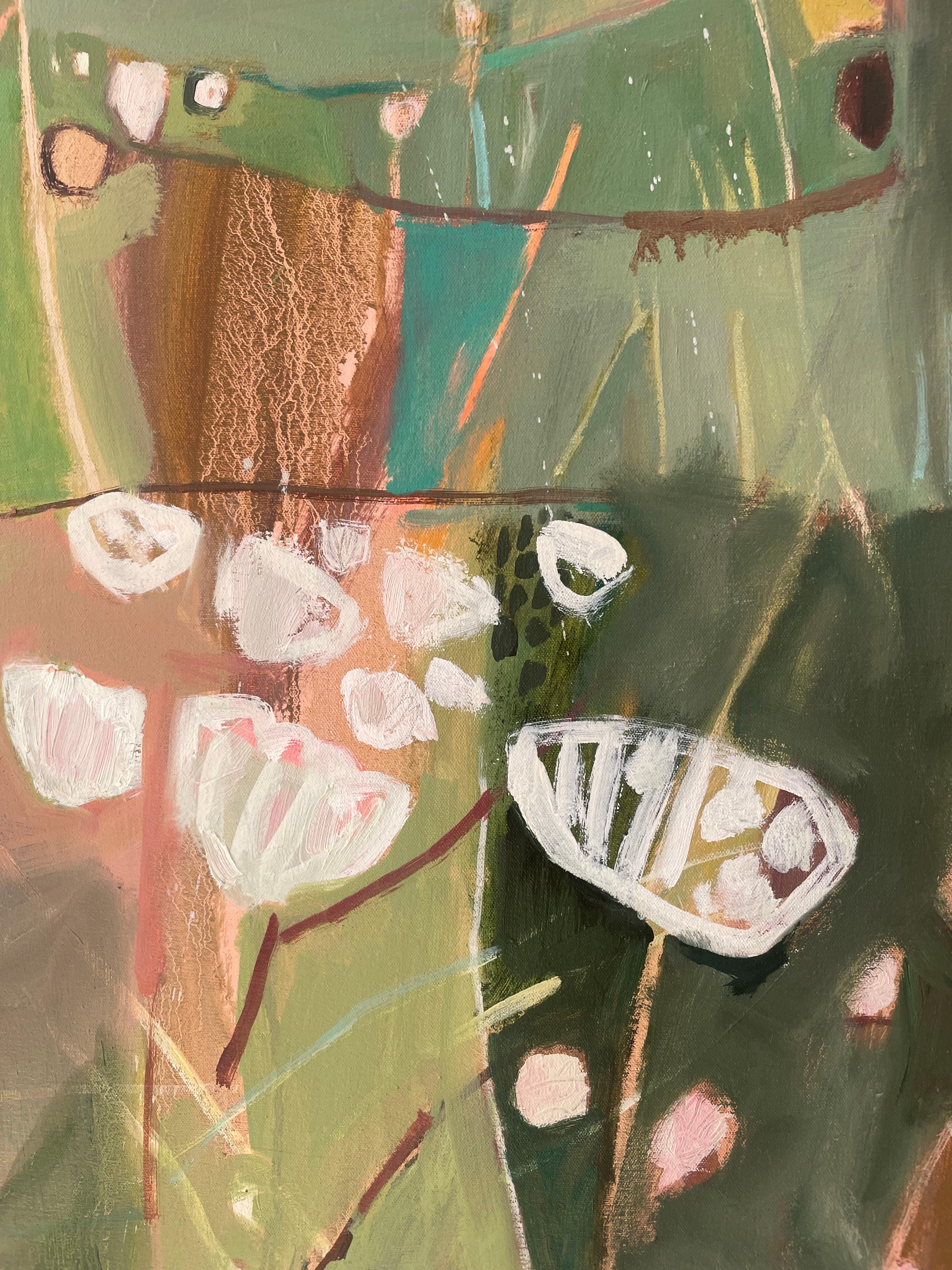 Pradera Toscana con Zanahoria Silvestre II, Pintura original, Floral, Flores, Praderas - Painting Contemporáneo de Elaine Kazimierczuk