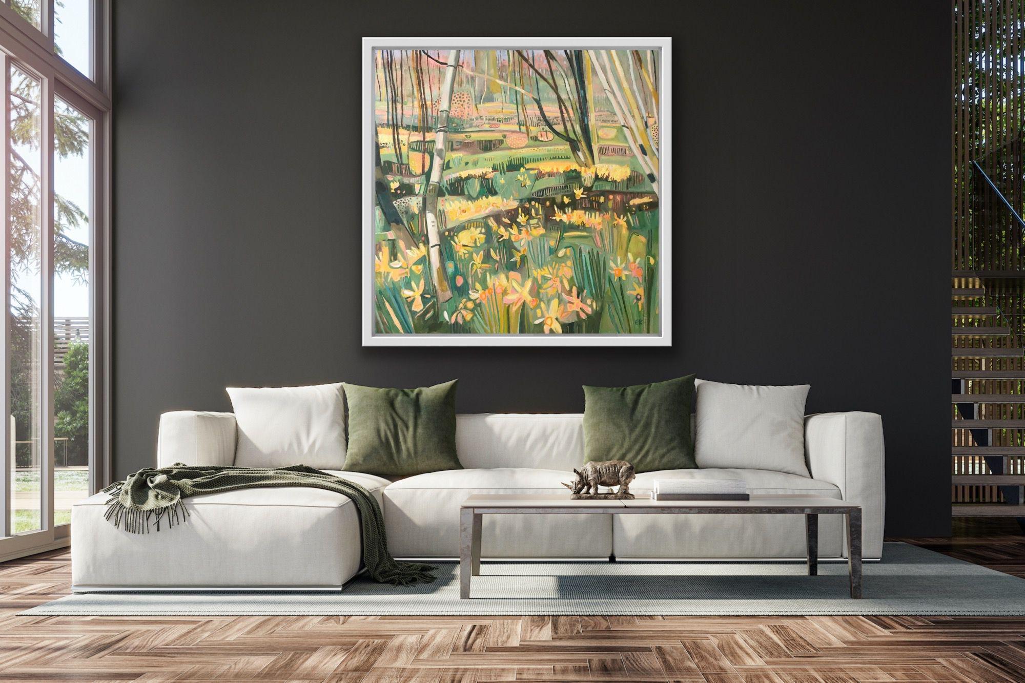 Wild Welsh Daffodils, Original painting, Flowers, Landscape, Nature, Abstract - Painting by Elaine Kazimierczuk
