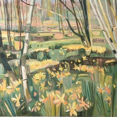 Wild Welsh Daffodils, Peinture originale, Fleurs, Paysage, Nature, Abstrait