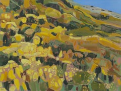 Vento tra le ginestre, Quadro originale, Arte contemporanea del paesaggio, Arte gialla
