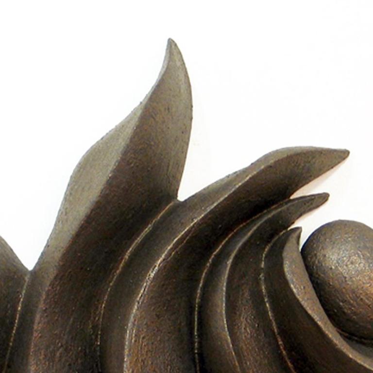 “Against the Others”, ceramic wall forms glazed in dark metallic gold - Abstract Sculpture by Elaine Lorenz