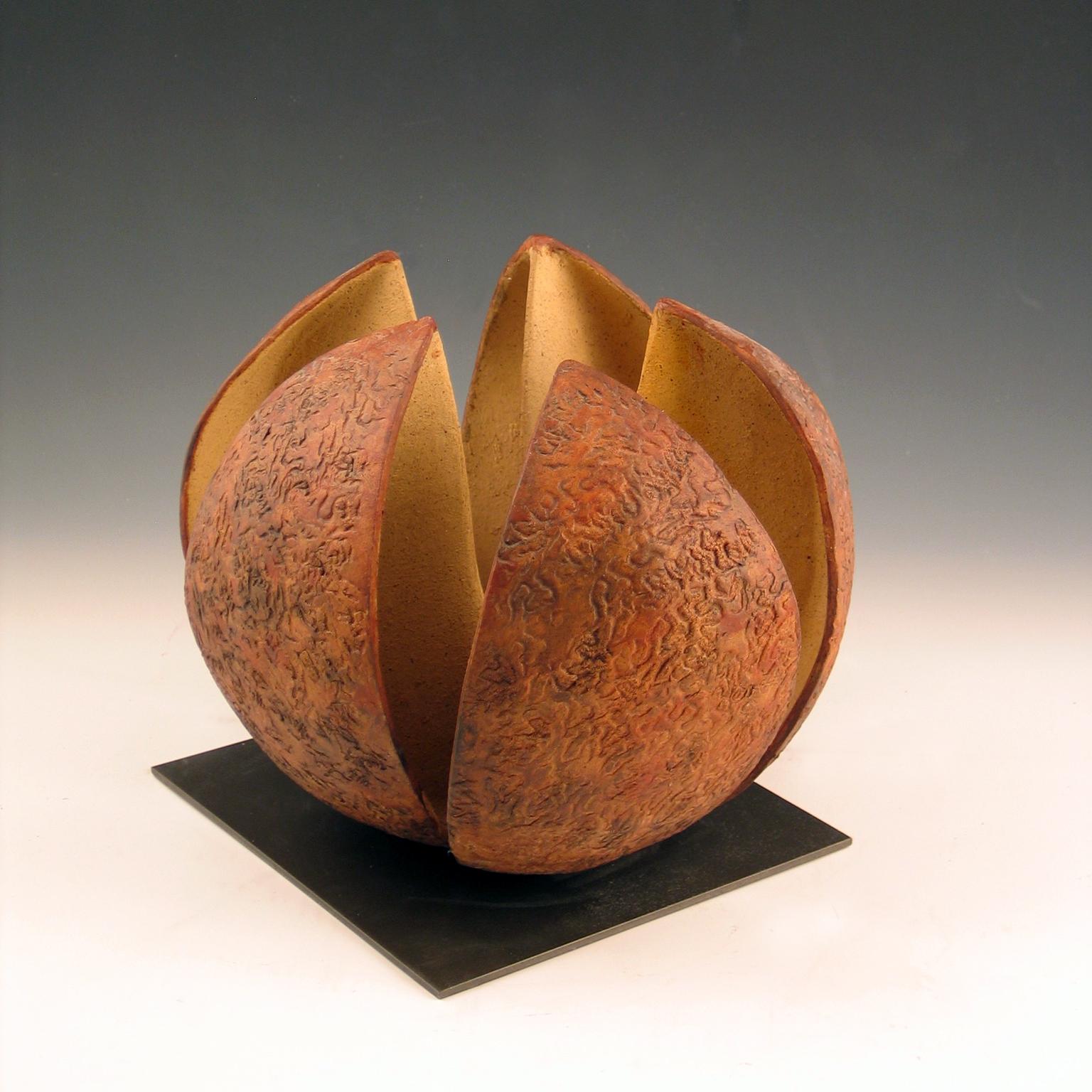 “Anemone”, reveals ceramic petals in natural tones - Sculpture by Elaine Lorenz