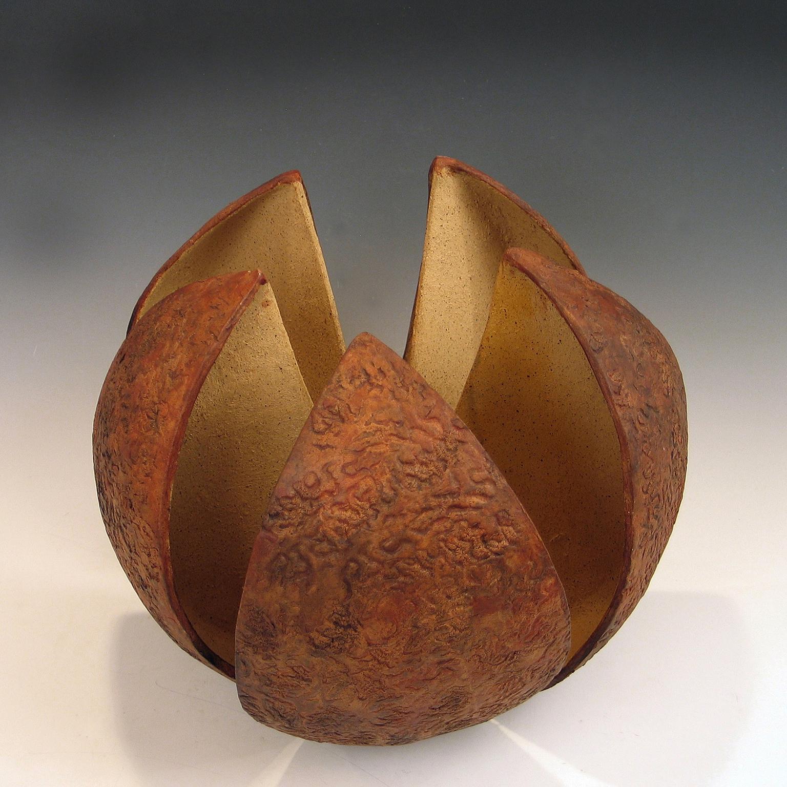 “Anemone”, reveals ceramic petals in natural tones - Abstract Sculpture by Elaine Lorenz