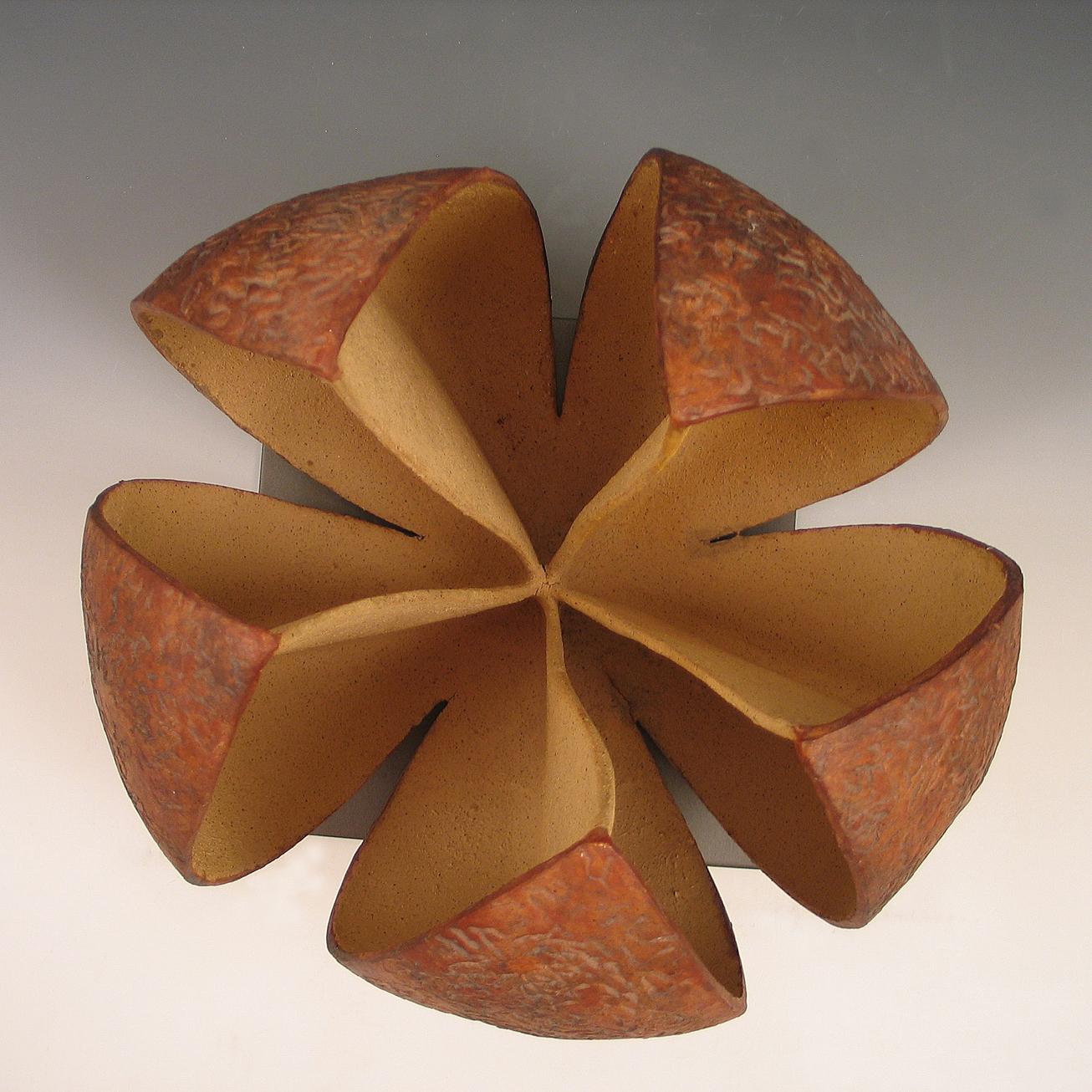 Elaine Lorenz Abstract Sculpture - “Anemone”, reveals ceramic petals in natural tones