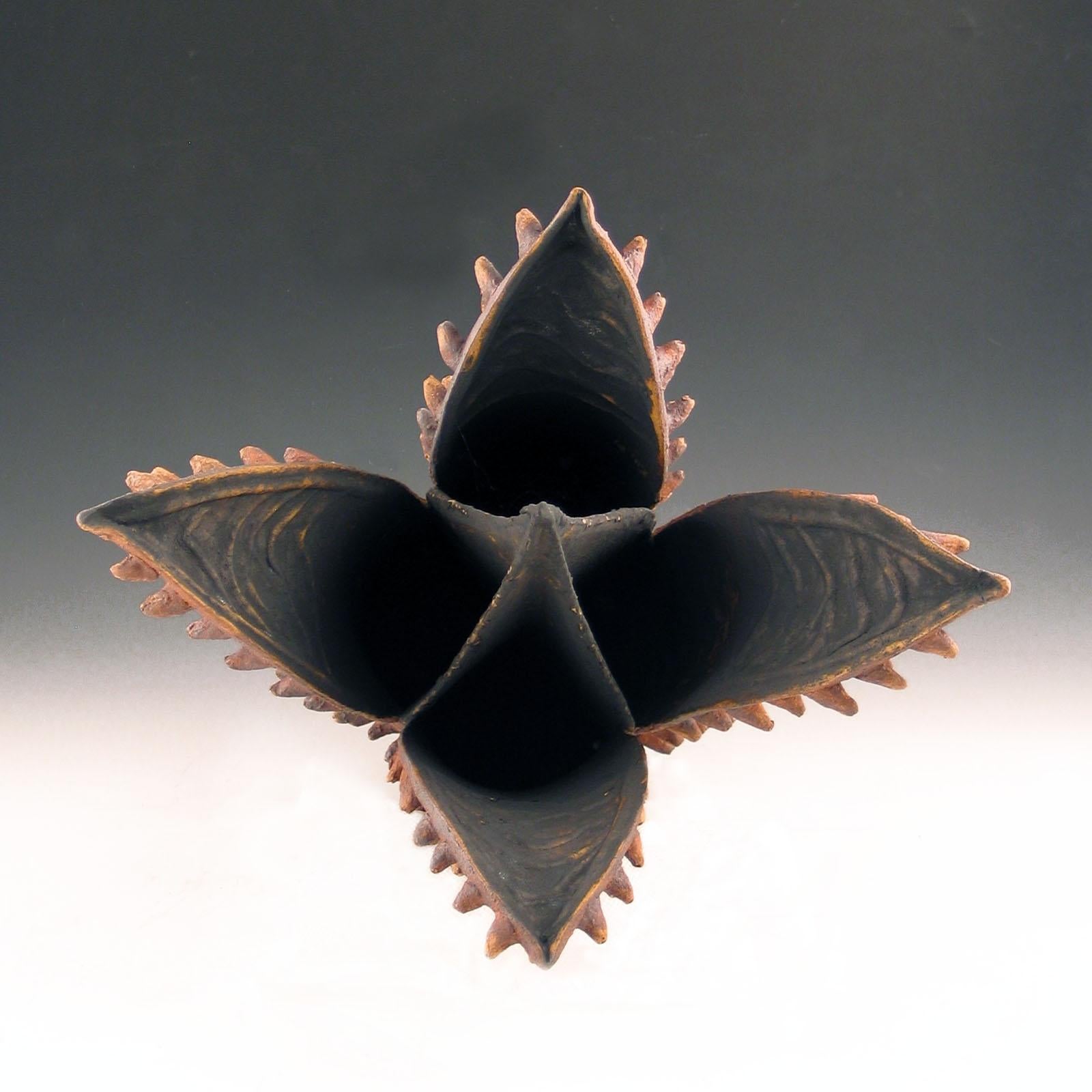 “Bristled Beauty”, a fantastic flower with, black interior with iron red petals  - Sculpture by Elaine Lorenz
