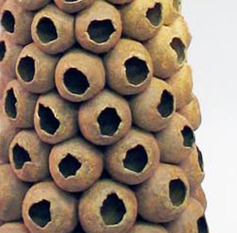“Depleted”, natural tan ceramic seedpods - Abstract Sculpture by Elaine Lorenz