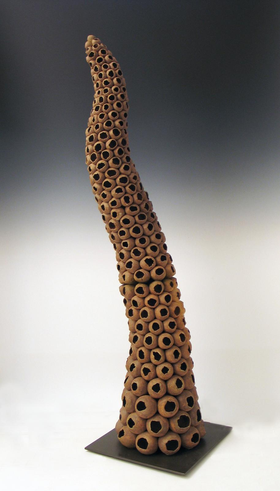 “Depleted”, natural tan ceramic seedpods - Gray Abstract Sculpture by Elaine Lorenz