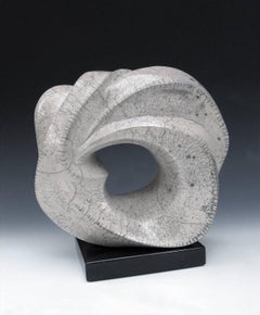 “Encircled”, white crackle glaze Raku ceramic sculpture, carved with portal 