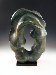 "Ocean Dreams", water green ceramic sculpture with swirling movement