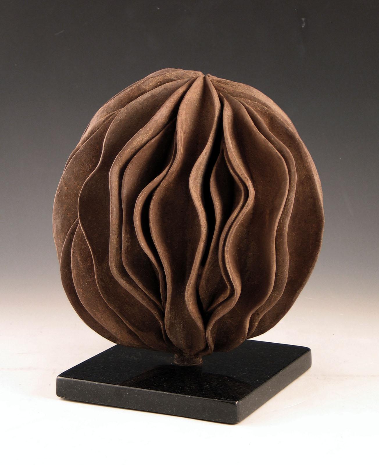 “Revolver”, wavy shell swirls in rich browns - Sculpture by Elaine Lorenz