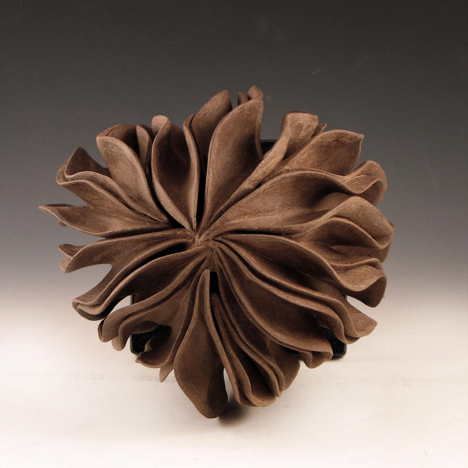 “Revolver”, wavy shell swirls in rich browns - Abstract Sculpture by Elaine Lorenz