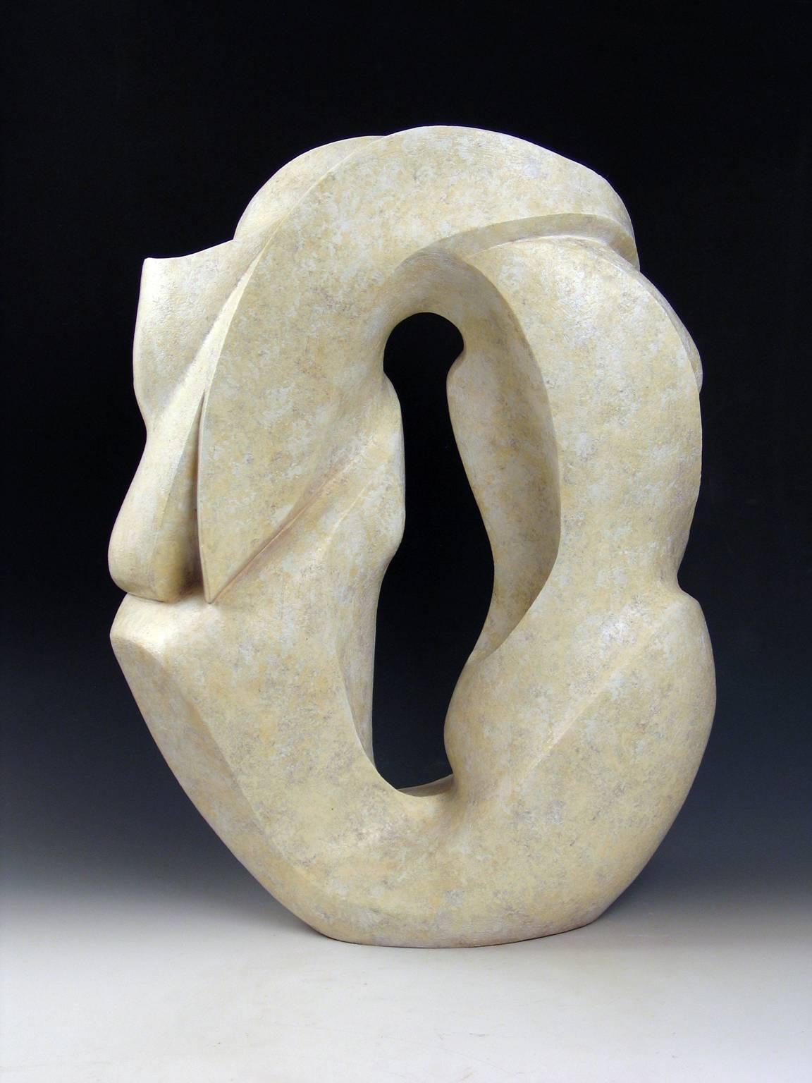 “The Source”, ceramic sculpture with a white acrylic finish, swirling movement - Sculpture by Elaine Lorenz