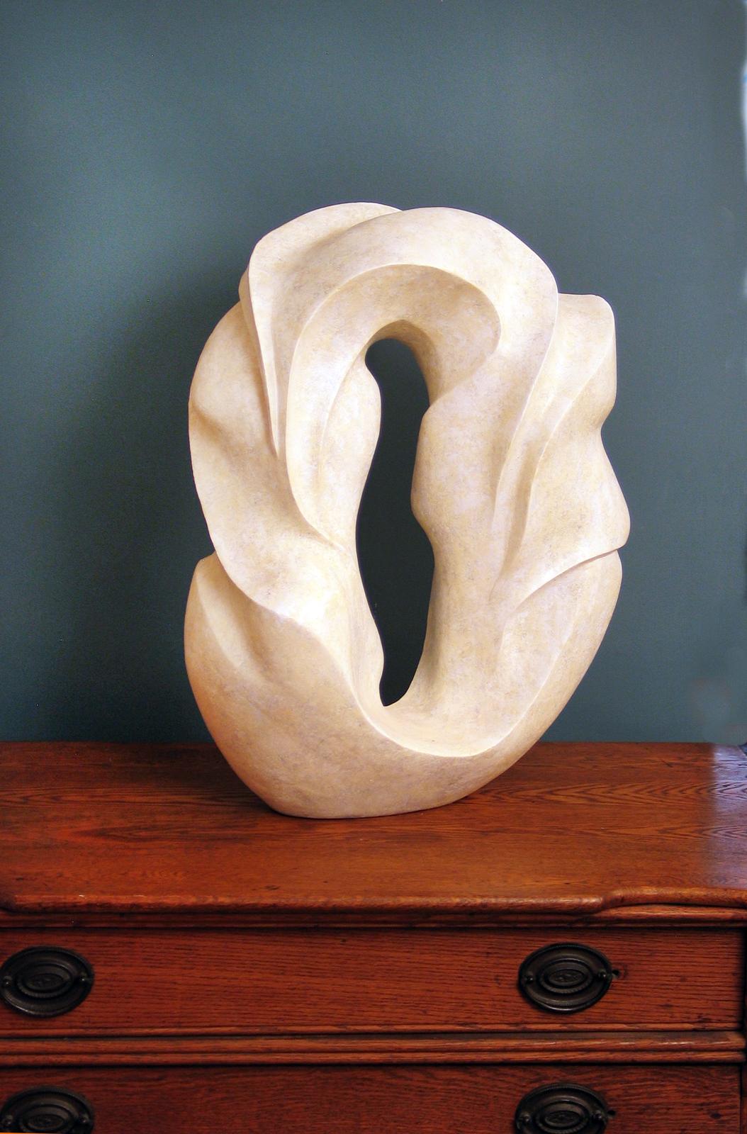 “The Source”, ceramic sculpture with a white acrylic finish, swirling movement - Abstract Sculpture by Elaine Lorenz