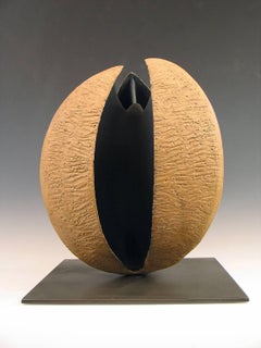 “Tri-Leaf Pod”, textured, sand colored ceramic 