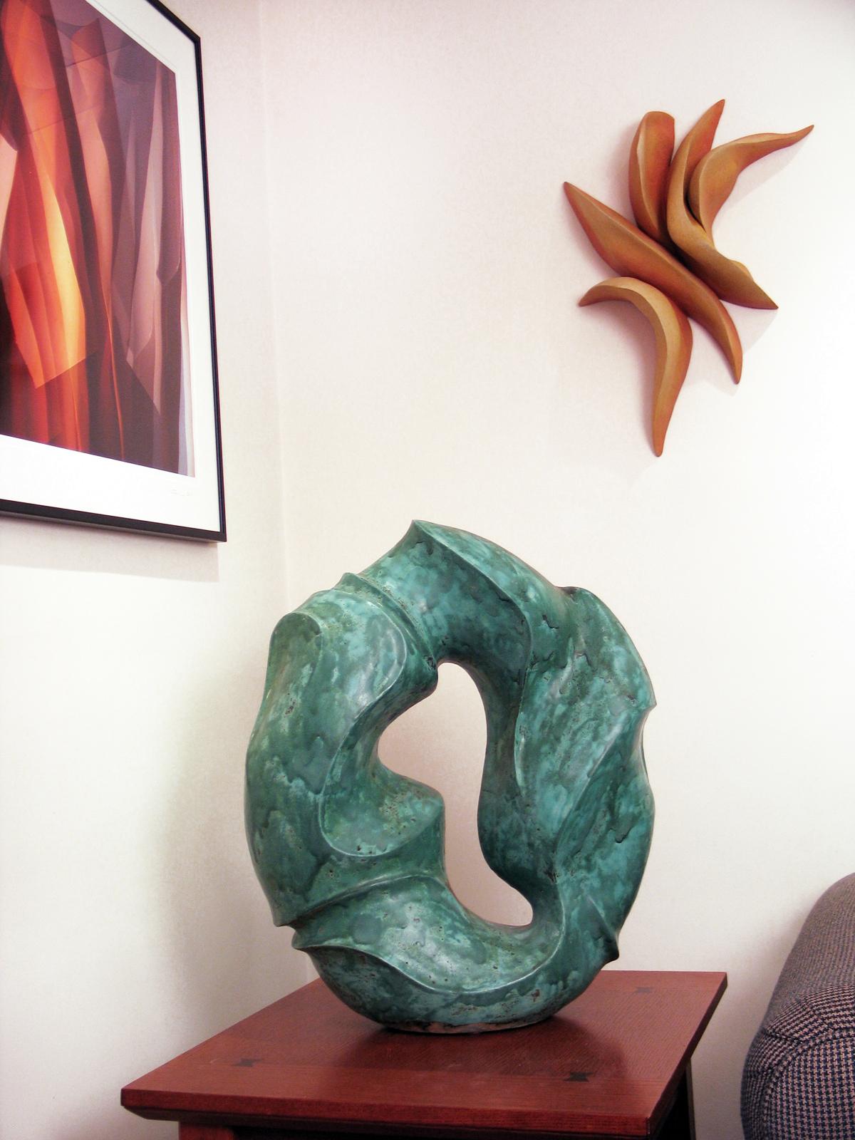 “Water’s Way”, bright aqua ceramic with swirling marks of flowing water For Sale 1