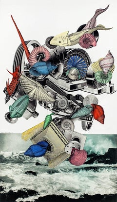 Elaine Lustig Cohen  Sea Machine  - Paysage marin en techniques mixtes surralistes SIGN