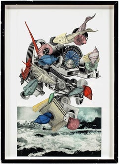 Elaine Lustig Cohen "Sea Machine" - Paesaggio marino surrealista a tecnica mista FIRMATO