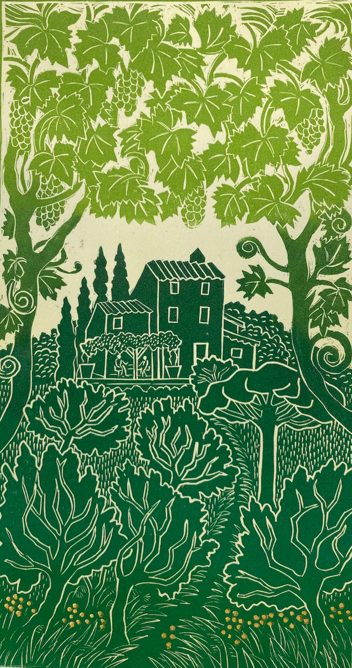 Recuerdos de la Toscana de Elaine Marshall, Linograbado, Edición limitada, Impresión en venta 2