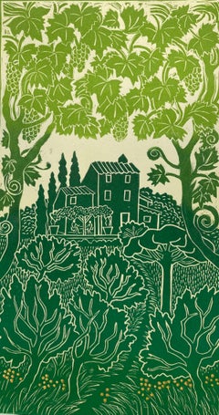 Mémoires de la Toscane par Elaine Marshall, Linocut, Impression à tirage limité 