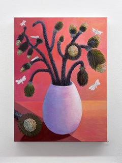 Joshua Tree Flowers and Yucca Moths - Still Life, Acrylic on Canvas