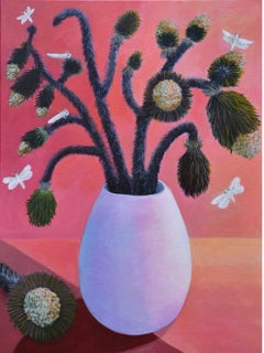 Joshua Tree Flowers and Yucca Moths - Vase, Plants, Insect, Still Life