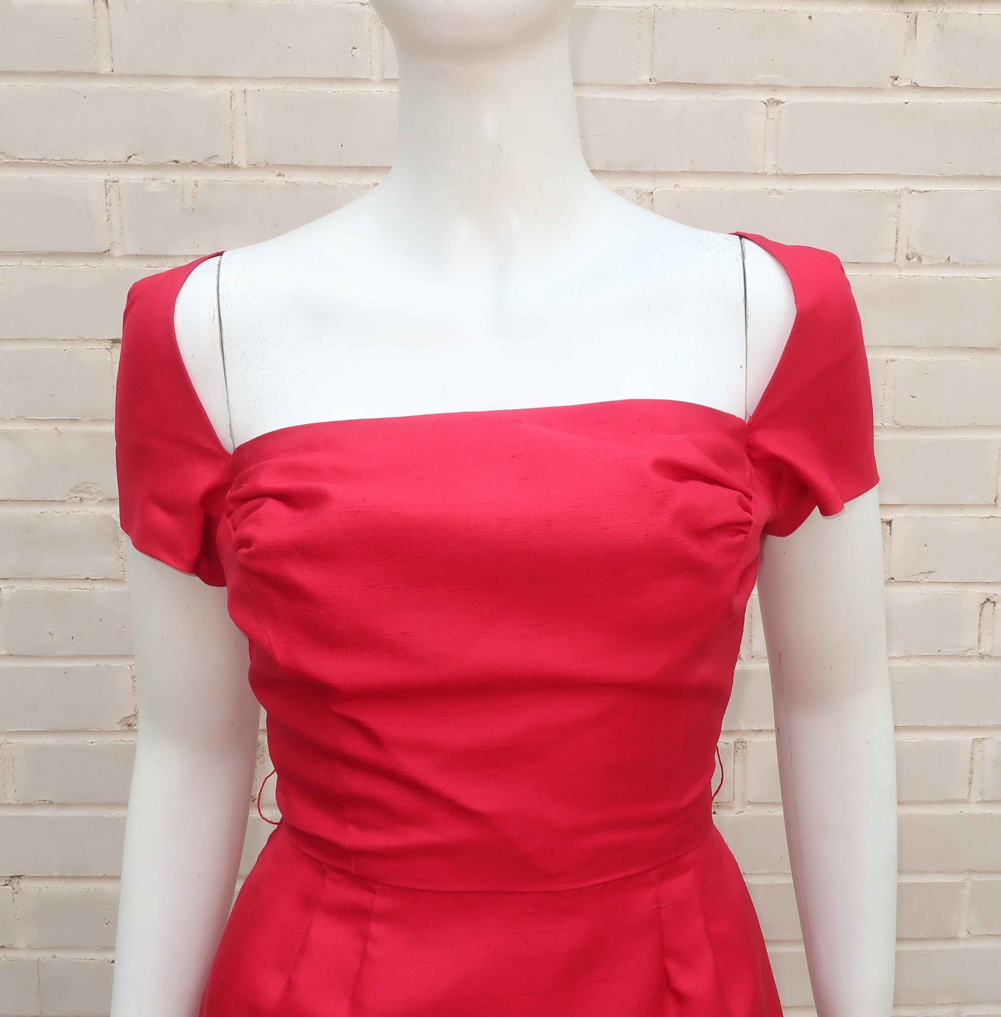 Elaine Terry Red Shantung Silk Dress & Jacket Set, 1950's  3