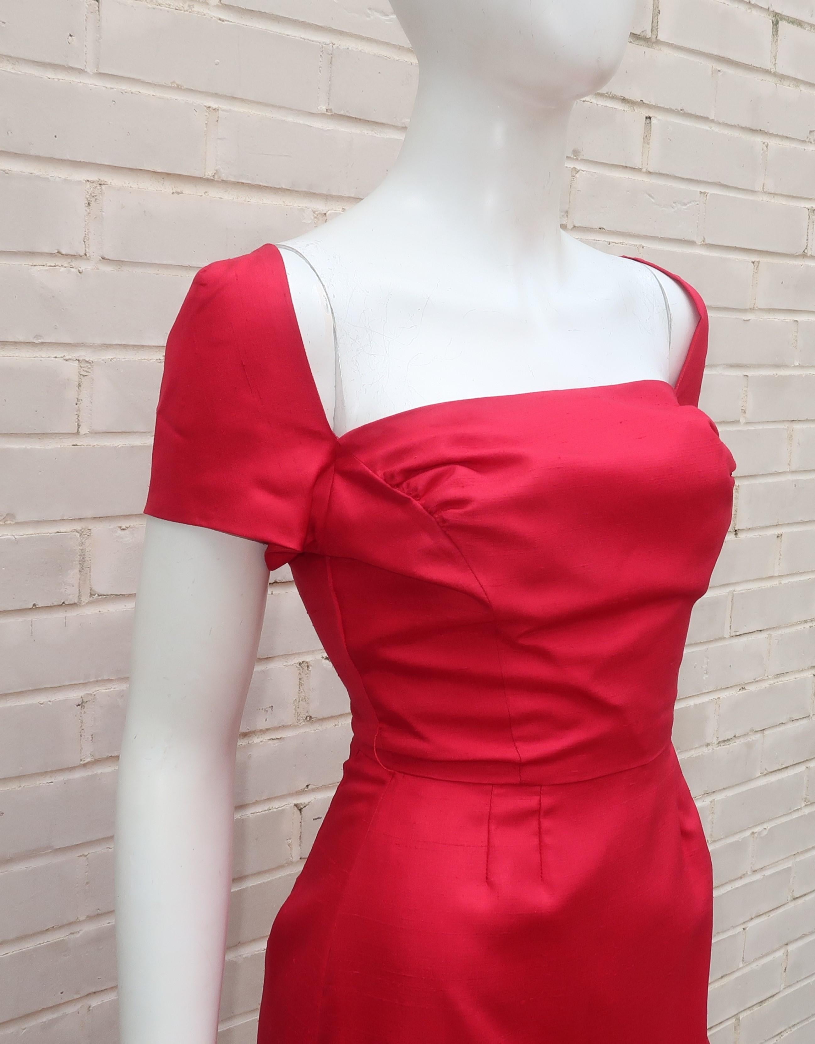 Elaine Terry Red Shantung Silk Dress & Jacket Set, 1950's  4