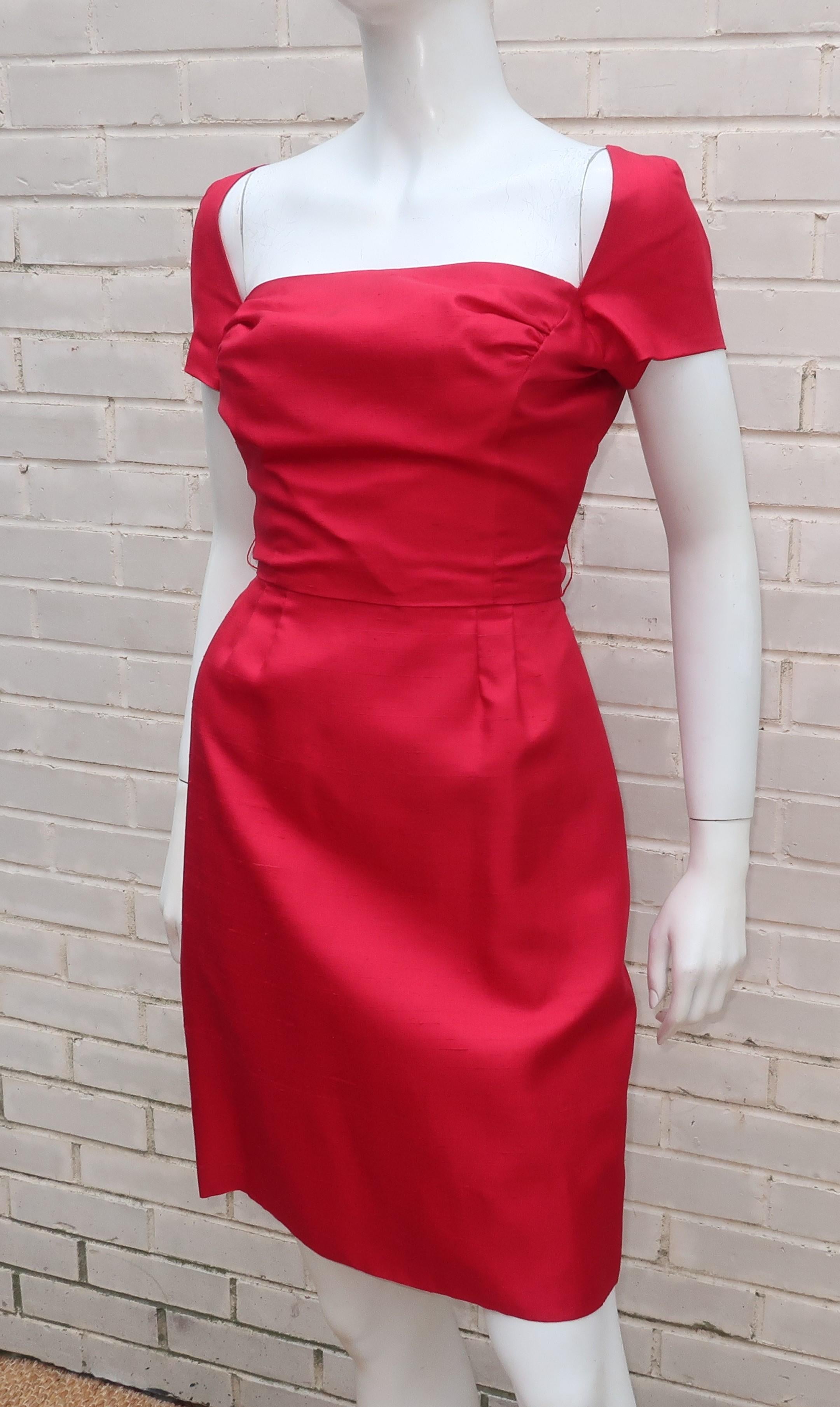 Elaine Terry Red Shantung Silk Dress & Jacket Set, 1950's  5