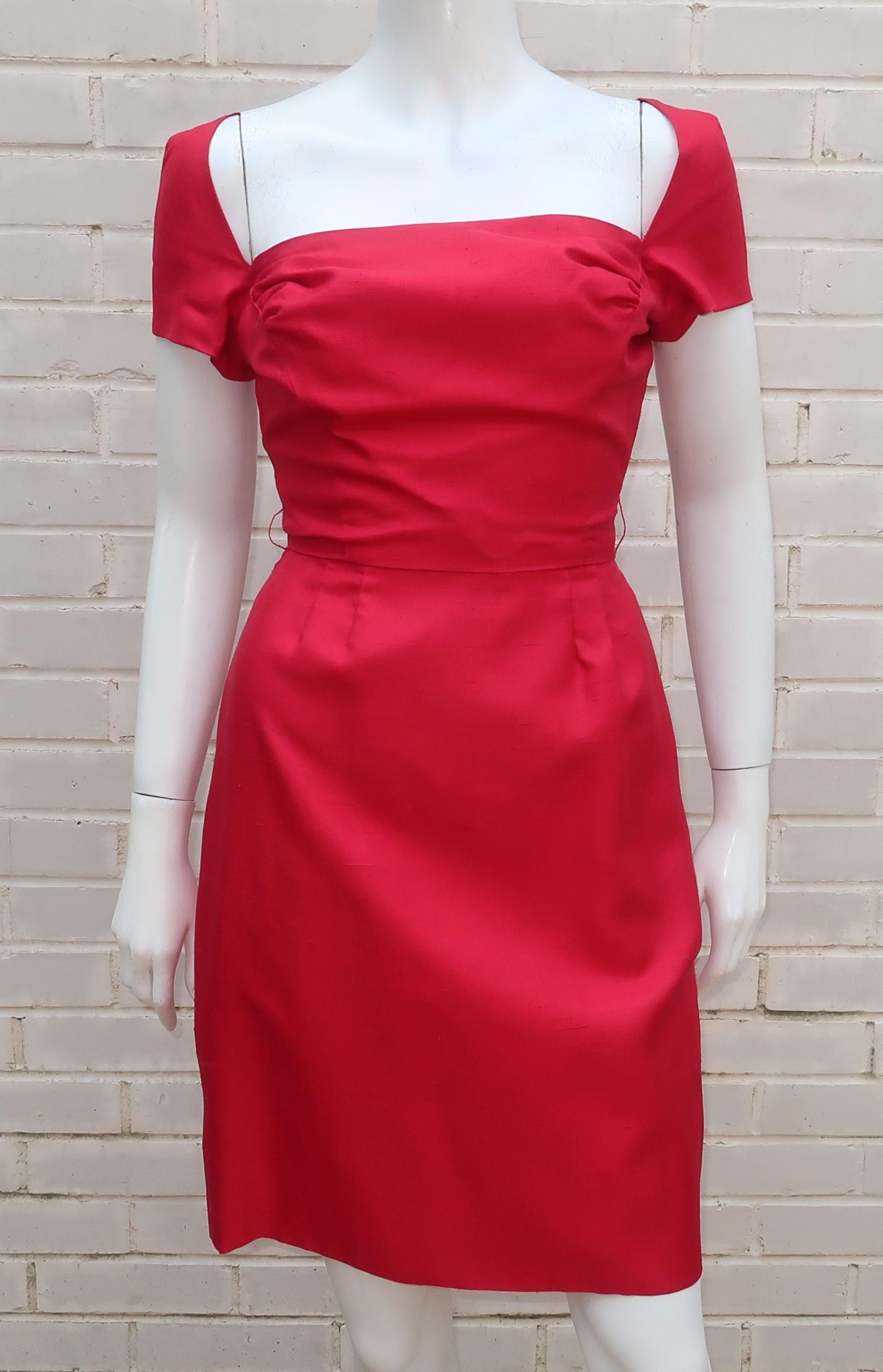 Elaine Terry Red Shantung Silk Dress & Jacket Set, 1950's  2