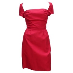 Conjunto de vestido y chaqueta de seda shantung roja Elaine Terry, Años 50