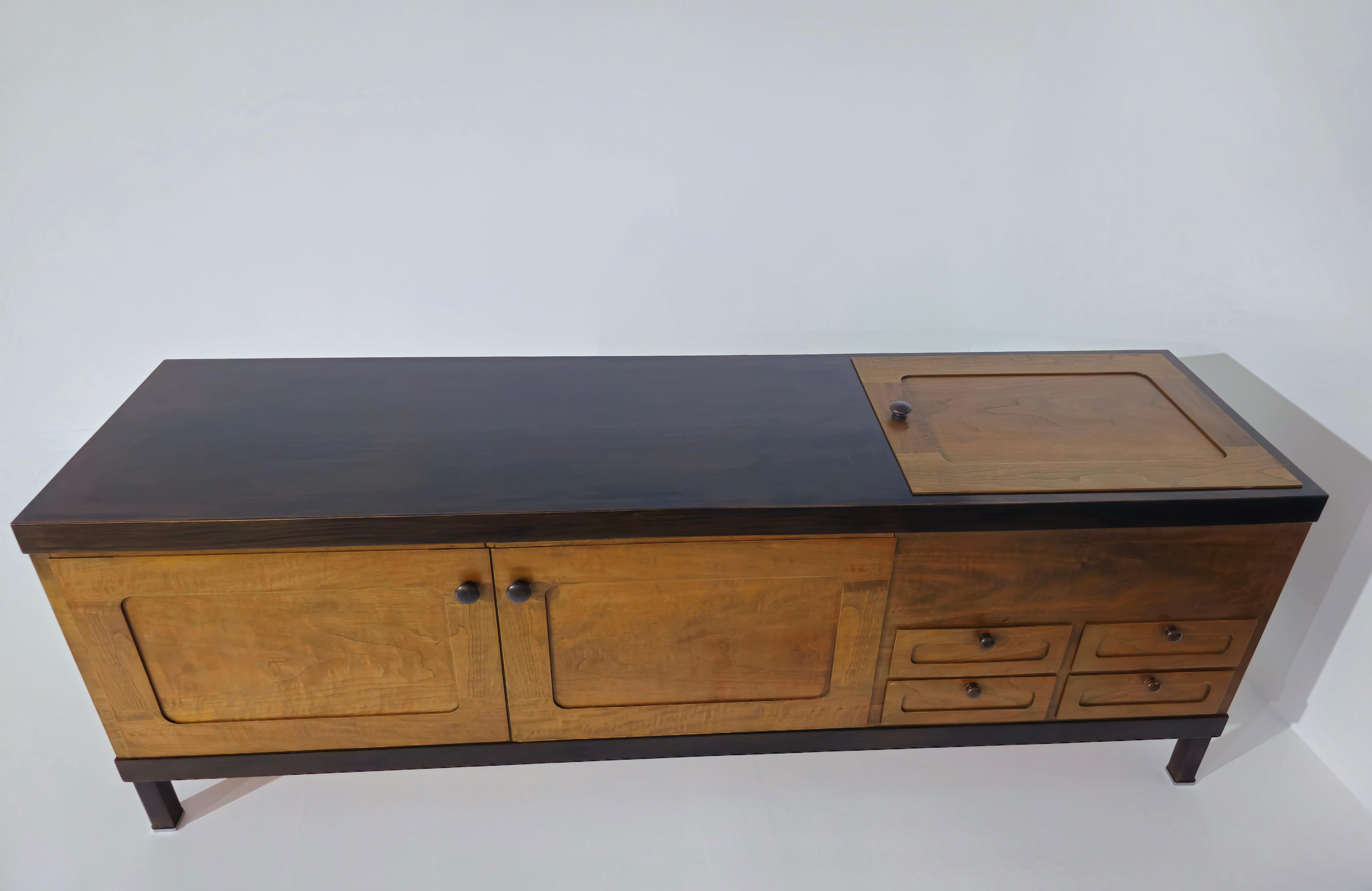Brass Elam Sideboard by Piero Ranzani Exotic Wood Mid-Century Modern Italy 1960s-70s For Sale