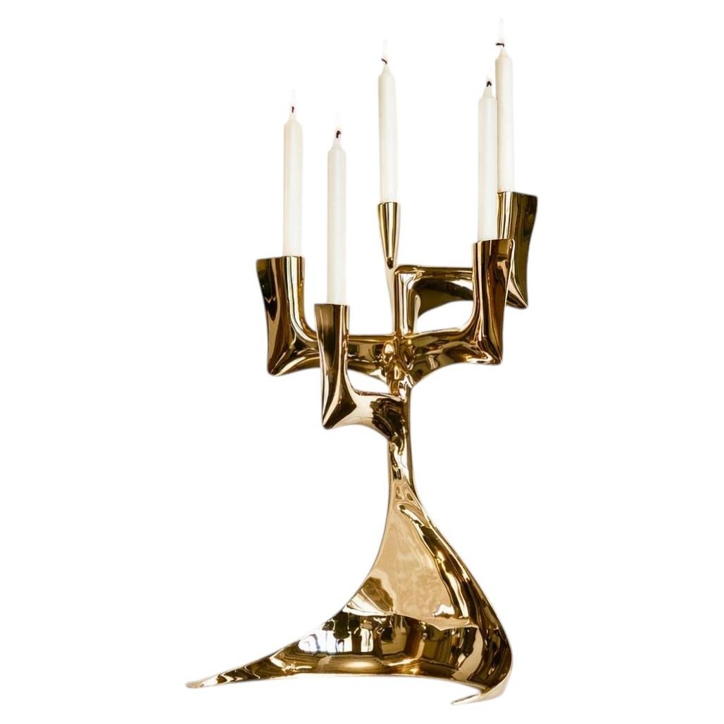 Elan Polished Bronze Candelabras by Pierre Salagnac, France