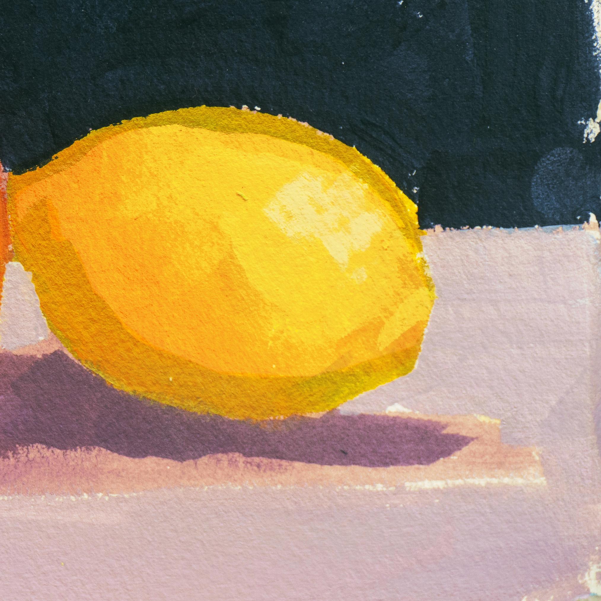 Still Life of Lemon and Pear - Gray Still-Life Painting by Elana Ryznar