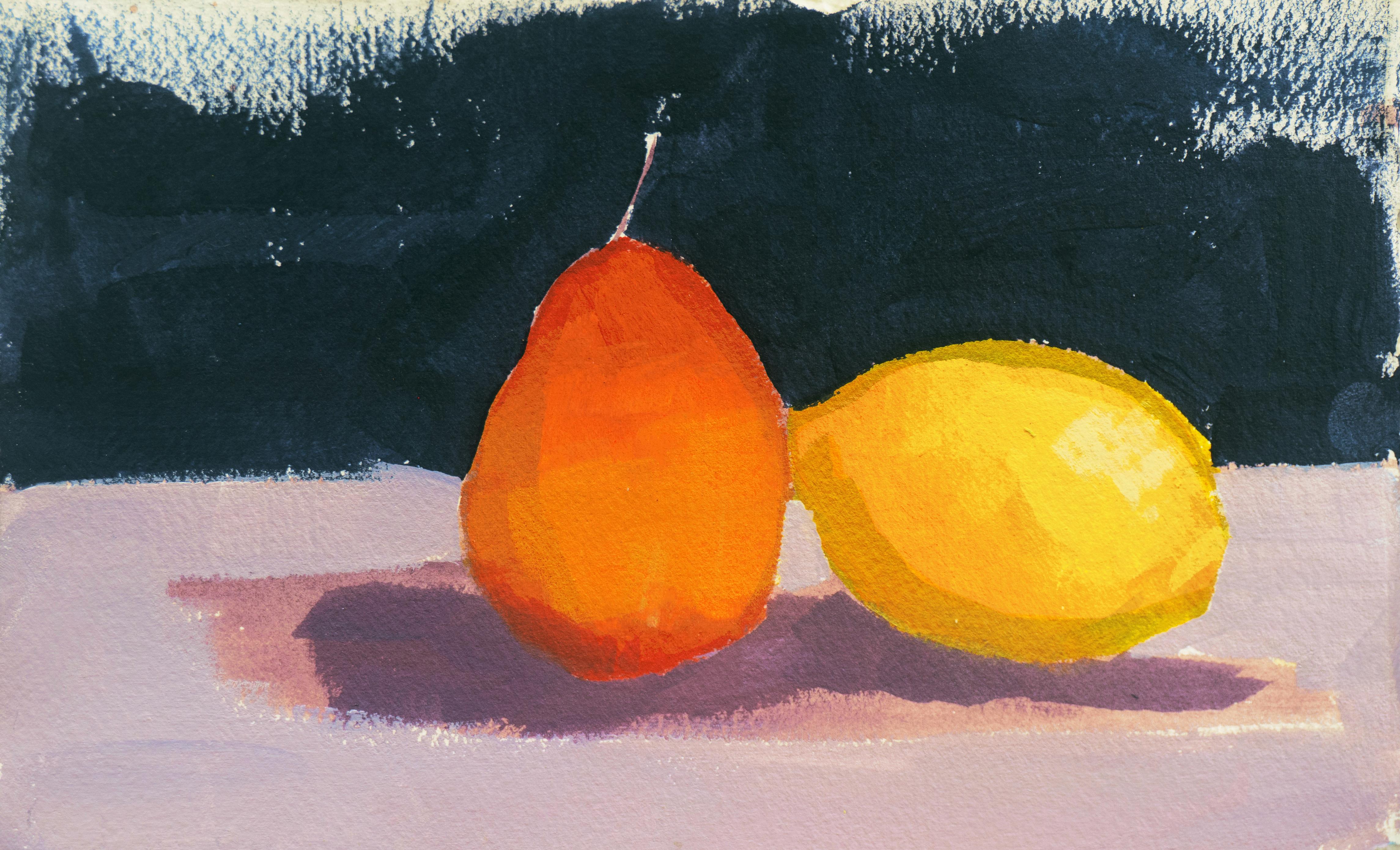 Elana Ryznar Still-Life Painting - Still Life of Lemon and Pear