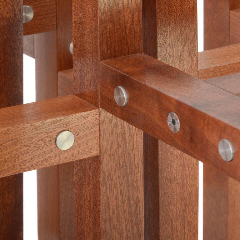 Handmade Modern Coffee Table with Glass Top Metal and Mahogany Wood For