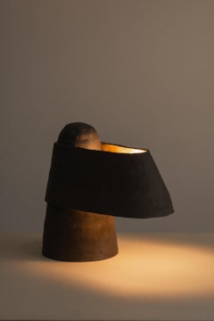 Black Ceramic Table Lamp Light Sculpture Handcrafted