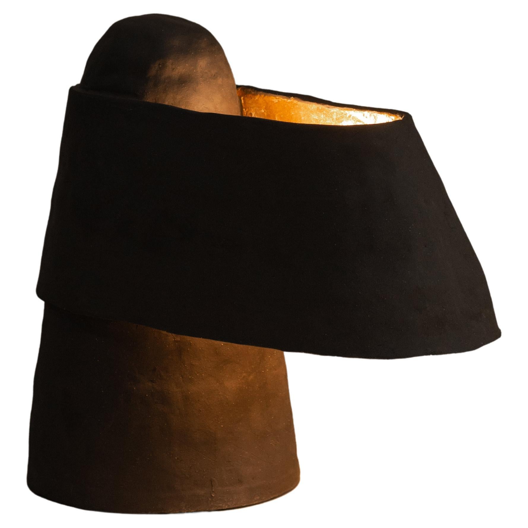 Black Ceramic Table Lamp Light Sculpture Handcrafted For Sale