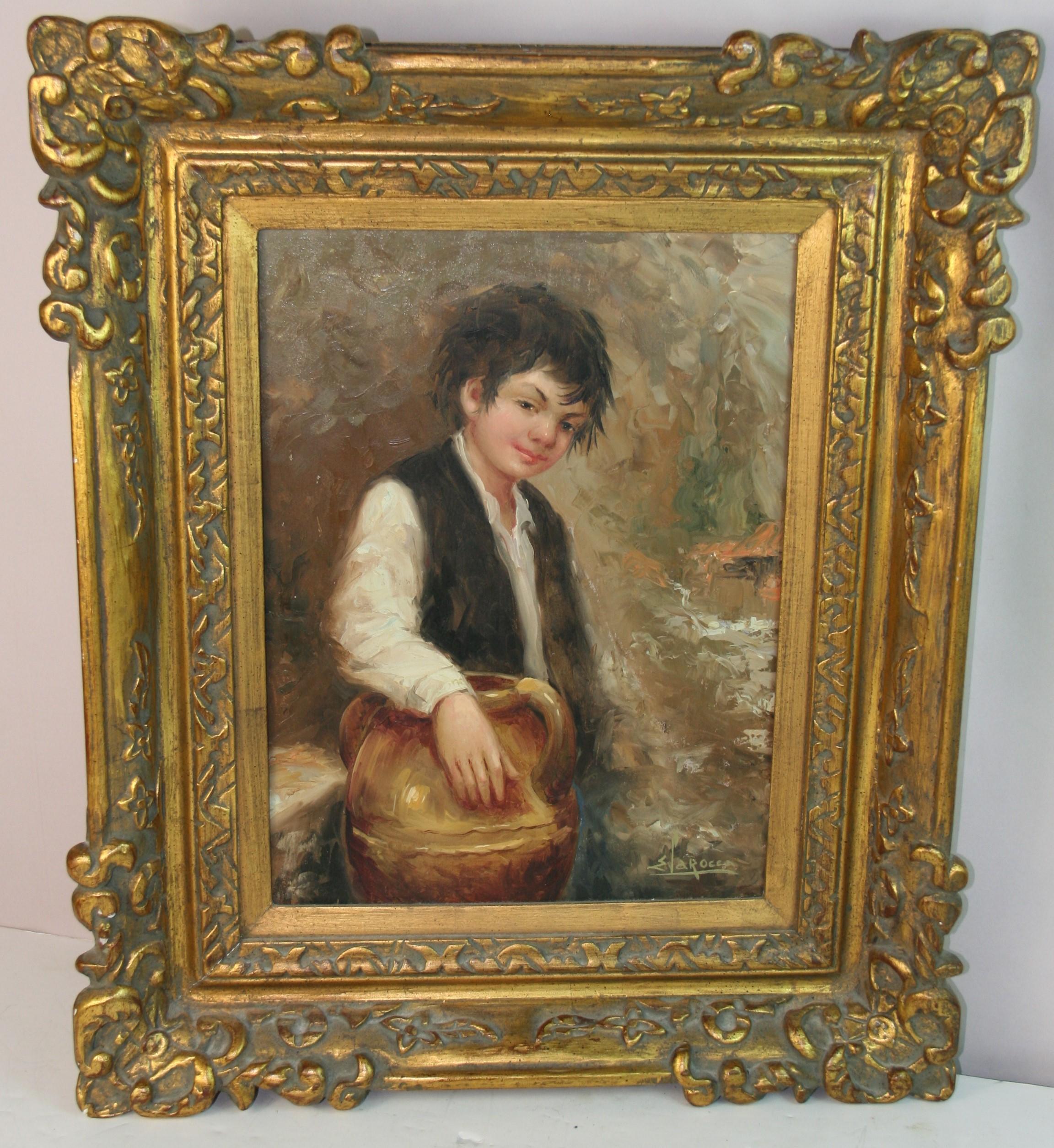 Portrait of a Young Roman Waterbearer, Oil on Canvas, Framed, Signed