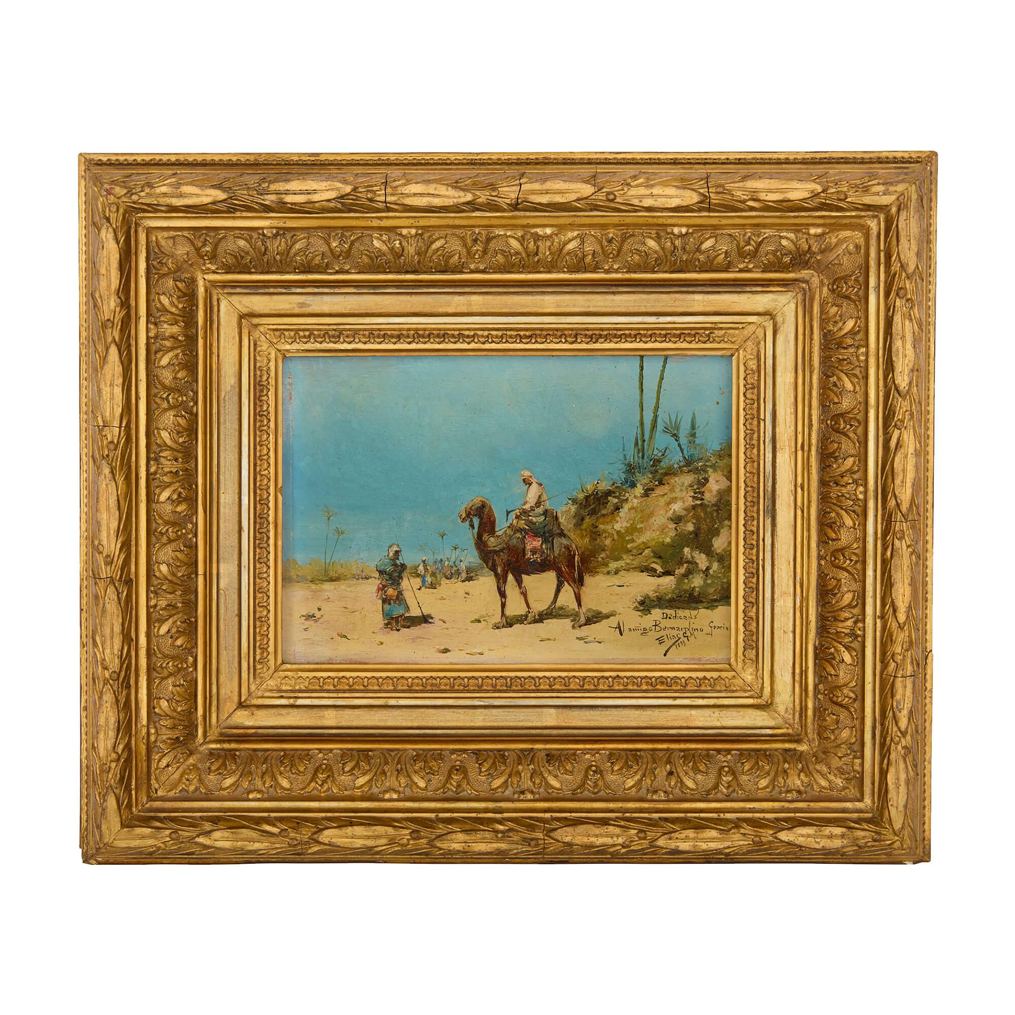 Figurative Painting di Elías González Manso - Pittura ad olio orientalista del XIX secolo raffigurante una scena del deserto di González Manso