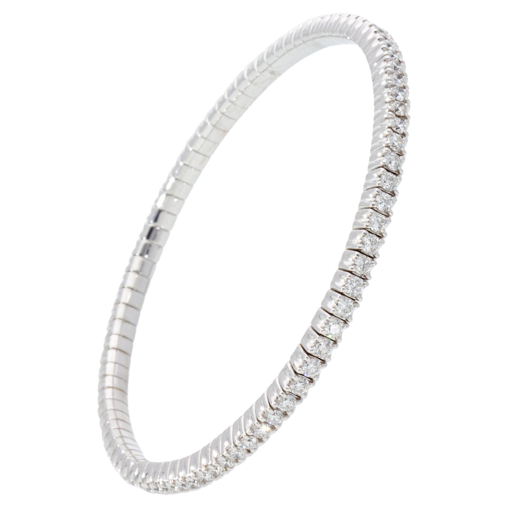 Elastic Bracelet with 2.85 ct of Diamonds, 18 Kt White Gold Bracelet