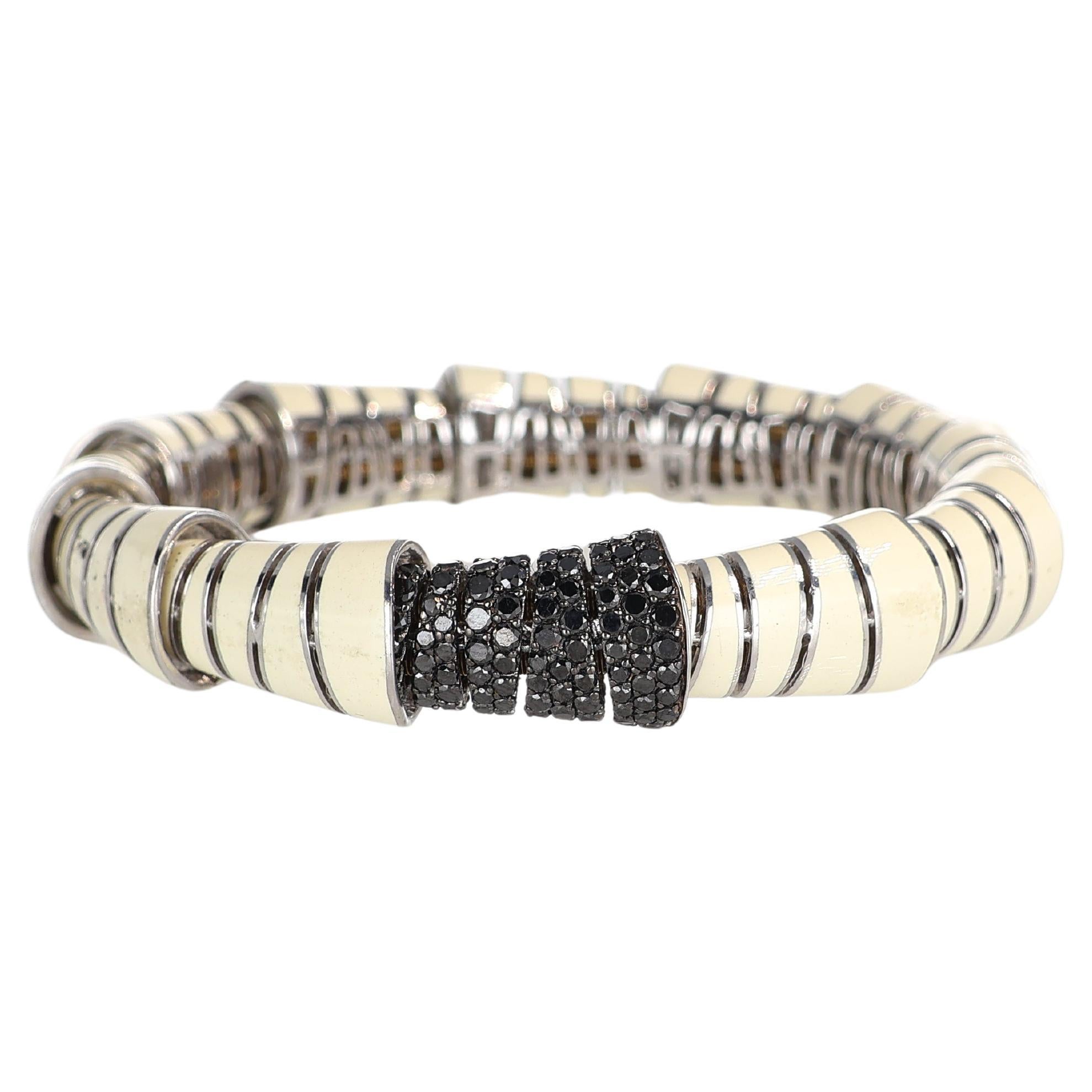 Elastic Silver Lacquered Bracelet with Black Diamonds