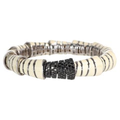 Elastic Silver Lacquered Bracelet with Black Diamonds